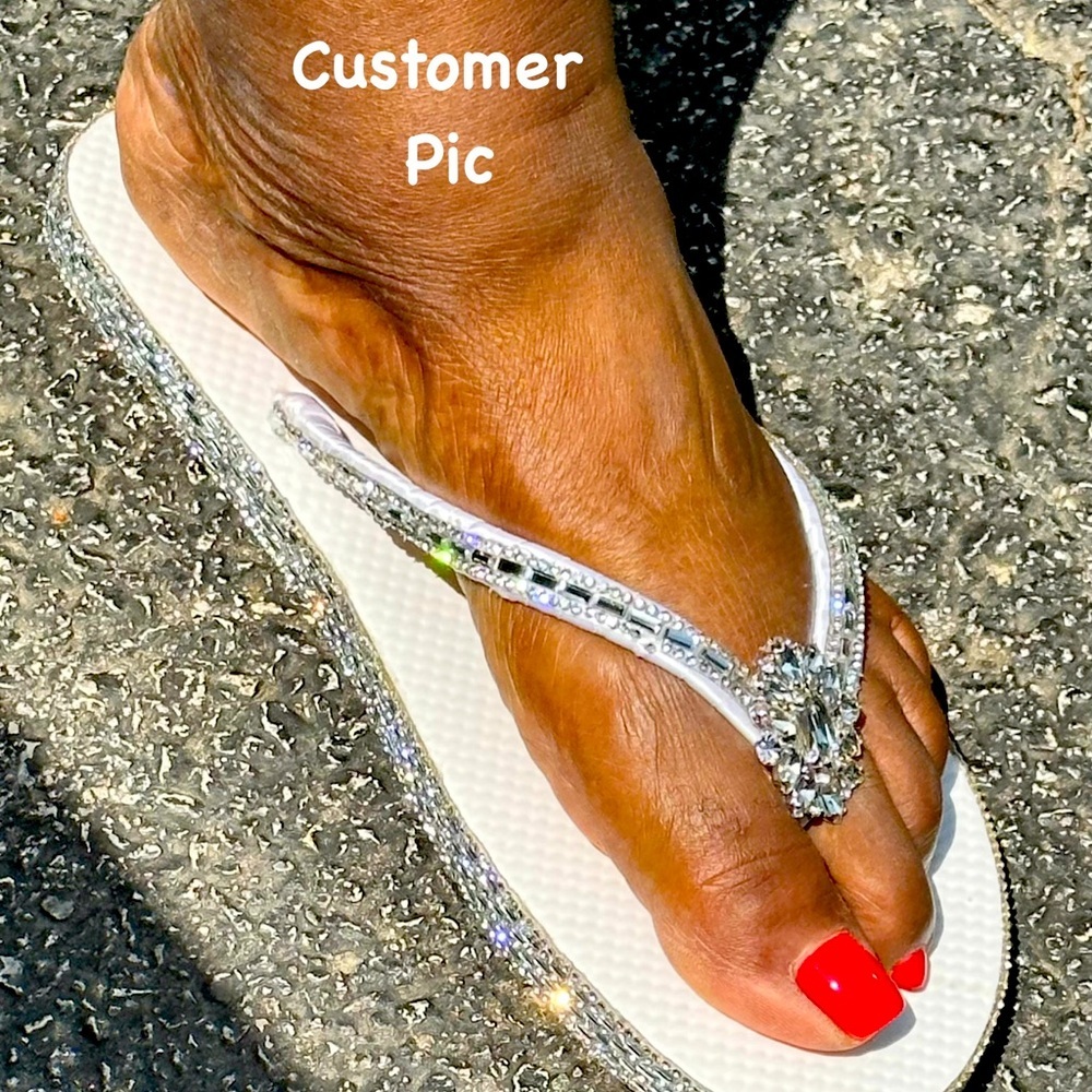 Custom Hand-Crafted Rhinestone FlipFlops | "No Bare Feet Allowed" - Picture 5 of 6